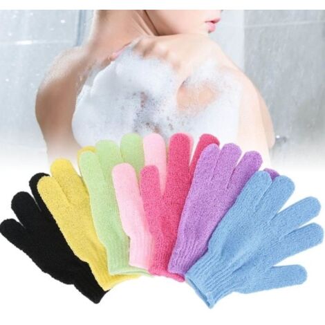 (jaune, vert, rouge, violet, noir, rose, bleu)Gant de bain 7 pièces - Exfoliant - Massage - Nettoyage en profondeur (1/4)