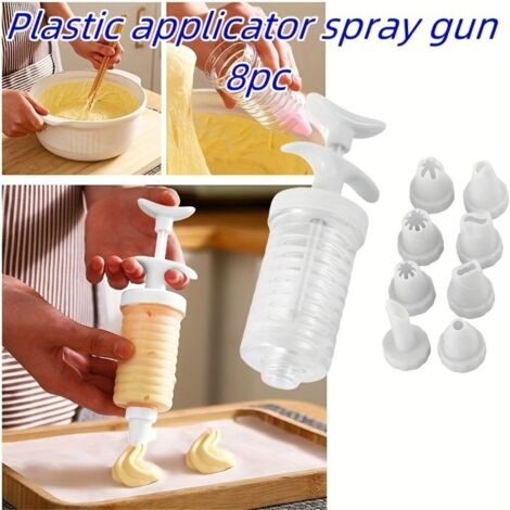Pistolet de décoration de gâteau 8 pièce, extrudeuse de pâtisserie en plastique pour la cuisson-blanc (1/4)