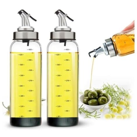 Bouteille Huile Olive 500 ML, 2 pcs Bouteille Huile et Vinaigre ,Distributeur Huile d’Olive avec tapis antidérapant pour Cuisine (1/4)
