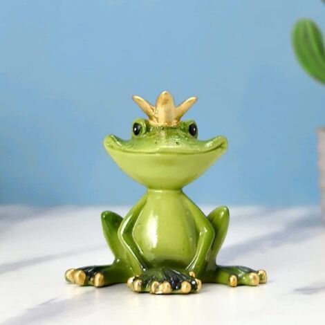 Statue de grenouille décorative en résine avec couronne, figurine d'art vivant (8,5 x 5 x 8 cm, grenouille décorative en pierre (1/5)