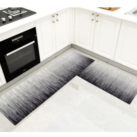 Tapis Cuisine Devant Evier - 2 Pièces Tapis Cuisine Antidérapant Absorbent - 40x60cm et 40x120cm - Gris (1/2)
