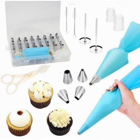 41Pcs Douille Poche à Douille Pâtisserie Kit Décoration de Gâteaux Crème DIY Réutilisable(32 Douilles Inox/2 Poches àDouille (1/4)