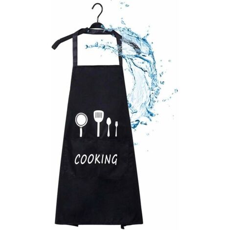 Tablier de cuisine pour femmes, hommes et adultes, imperméable, résistant à l'huile, noir, avec poches pour la maison, le jardinage (1/5)