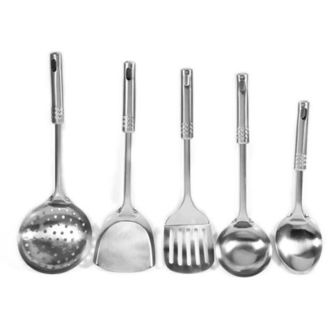 (argent)ensemble d'outils de cuisine en acier inoxydable 5 pièces ensemble d'ustensiles de cuisine multifonctionnel cuillères (1/4)