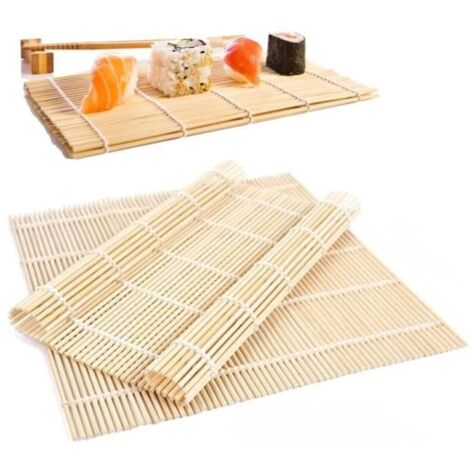 2 Pièces Natte Sushi, Rouleau a Sushi, Tapis De Sushi, Sushi Roll Mat Bamboo, Tapis De Bambou De Bricolage, Cuisines Accessoires, (1/4)