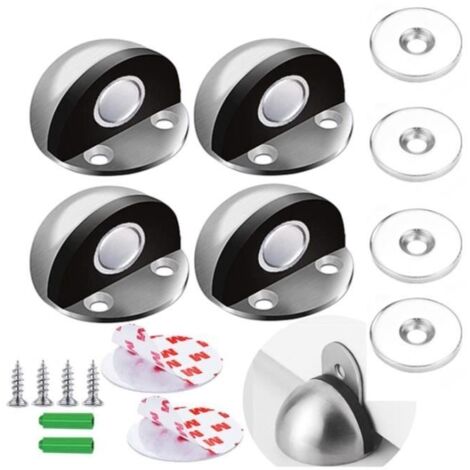 (Argent)Butée de porte magnétique,Arrêt de Porte Adhésive en Acier Inoxydable,Avec Vis de Montage,3M Colles,Pour Protéger la Porte,4pcs (1/4)