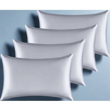 Taie d'oreiller en Satin Cheveux Peau Blanc 50 x 75cm, Facile à Laver, Housses de Coussin en satinette de de 4 (1/4)