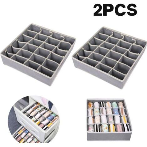 Lot de 2 boîtes de rangement pour sous-vêtements et autres petits accessoires, séparateurs de tiroirs pliables à 24 cellules pou (1/5)