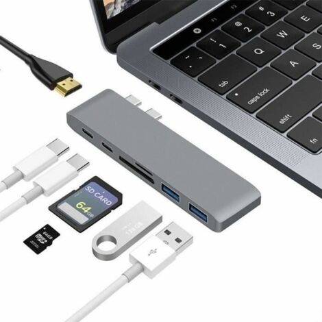 Hub USB C 7 en 1 avec Port de Charge de Type C, Slot HDMI 4K, 3 Ports USB 3.0, Adaptateur Lecteur de Carte SD-TF pour Mac,Chromebo (1/4)