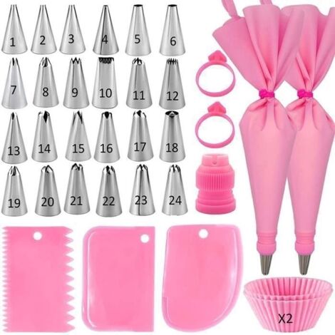 Douille Patisserie, Poche A Douille Professionnelle, Acier Inoxydable DIY Kits pour Décoration de GâTeaux, Muffins 24 Douilles (1/5)