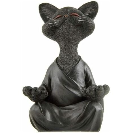 Statue de Jardin en Pierre, Ornement de Bouddha de Chat Statue de Chat en Plein Air Animaux Ornements Méditation pour Patio Jardin