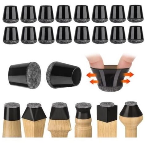 (Noir)Protection Pied de Chaise - Patins en Silicone Noir avec Patins en Feutre - Convient pour 14-18 mm (1/4)