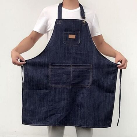 (Bleu marine)Tablier de cuisine en denim antifouling grande taille 84x68cm (1/4)