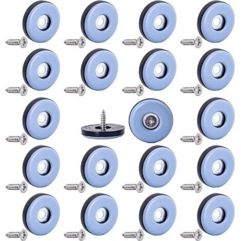 Lot de 20 patins en téflon de 22 mm, protections de sol pour meubles, avec vis pour moquettes et sols durs (1/4)