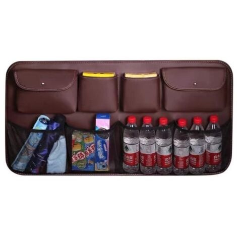 (couleur café)Sac de rangement pour coffre de voiture, sac de rangement suspendu pour siège arrière, poche filet, sac de rangement. (couleur (1/4)
