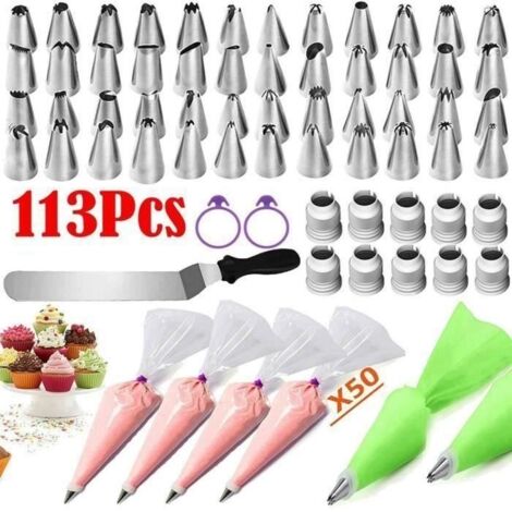 Douilles Pâtisserie 113Pcs Poche Douilles Patisserie DIY Kits En Inoxydable Pour Décoration De Gâteaux, Douilles Pâtisserie (1/4)