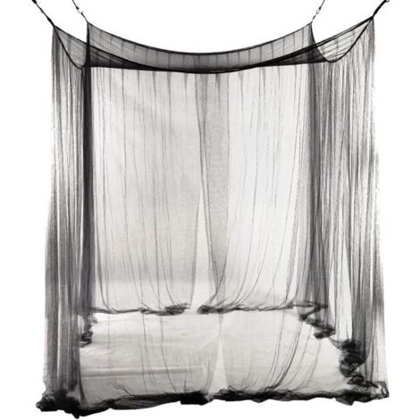 4 Coin Lit Canopee filet moustiquaire pour lit de taille Reine - roi 190x210x240cm (Noir) (1/4)