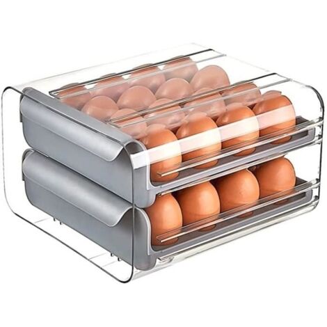 Récipient à œufs, plateau en plastique, double couche, pour réfrigérateur, tiroir à œufs, portable, étagère de rangement en , pour œufs frais, convient à la cuisine, au ménage