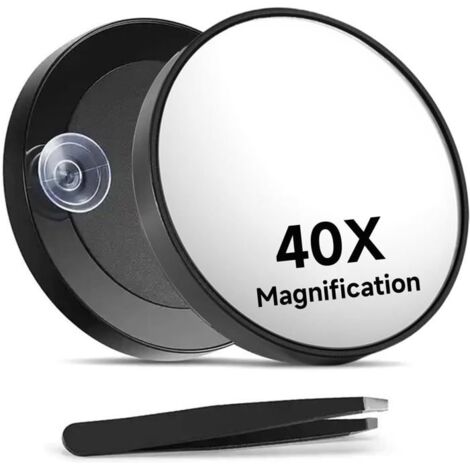 (Noir)Miroir grossissant 40x avec ventouses et pinces, miroir cosmétique 40x avec grossissement et une épilation des sourcils 8,8 cm (1/5)