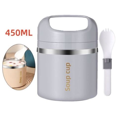 (Gris clair)Boîte Alimentaire Isotherme - Thermos - Acier Inoxydable - 450ML - Portable - Gris Clair (1/4)
