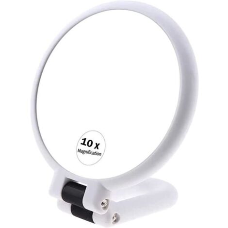 10x Miroir de Maquillage Grossissant, Miroir Double Face avec Poignée Réglable, Miroir Beauté Voyage Pliable Portable Petit [166] (1/4)