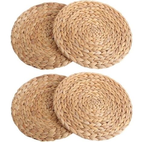 4Pc Naturel Gourde D'eau TissÉ Set De Table Rond De Rotin TissÉ Table Tapis Eau De Gourde Set De Table Rond Coussin TissÉ Vert (1/4)