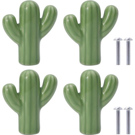 Pcs Poignée en Céramique Boutons de Meuble Cactus pour Tiroir, Chambre d'Enfant, Armoires, Bibliothèque (Vert) (1/5)