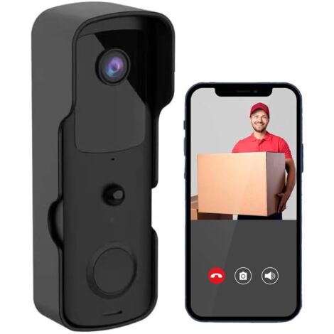 Sonnette sans fil WiFi 1080P étanche IP65 – Vision nocturne 155° grand angle – Détection PIR et audio bidirectionnel – Installation facile