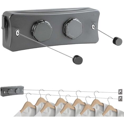 Corde à Linge Rétractable, 5.1m Acier Inoxydable Fil a Linge, Double Fil a Linge Extérieur Retractable, Perforateur et Support Mural pour Balcon Intérieur Cuisine Salle de Bain (1/5)