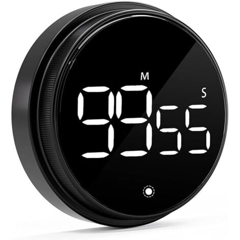 Minuteur de Cuisine Minuteur Numérique Aimanté avec Fonction de Chronomètre et Compte à Rebours 3 Niveaux de Volume Luminosité Réglable Boîtier en Alliage d'Aluminum (Noir) (1/2)