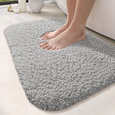 Tapis de bain antidérapant 60 x 90 cm – Microfibre douce et absorbante – Dessous en TPR antidérapant – Lavable en machine – Gris clair