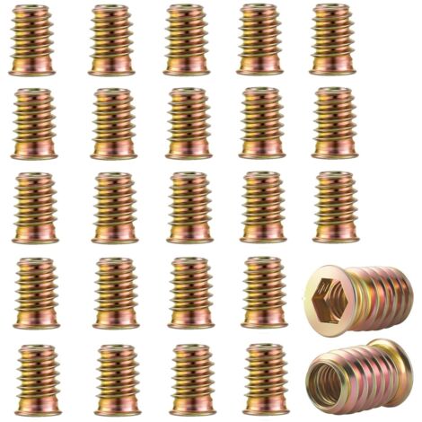 25 Pièces Insert Fileté Bois M8 x 20mm,Inserts d'écrou, Écrou hexagonal fileté en alliage de zinc,écrous à visser,Manchons à Visser,Écrou à Tête pour meubles en bois (1/5)