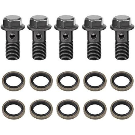 5 pcs Raccord de Frein, Banjo Vis Boulon de Frein de Moto M10X1mm en Acier Inoxydable Kit de Joint d'Etanchéité pour Maître Etrier de Frein (1/5)