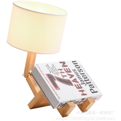 Lampe de Chevet Robot,Lampes de Table Créatives avec Base Bois Ajustable,Salon Lampe de Bureau Moderne E27 avec Abat-jour Tissu,Lampes Décorative Bricolage pour Chambre et Chambre D'enfant [Classe éne (1/5)