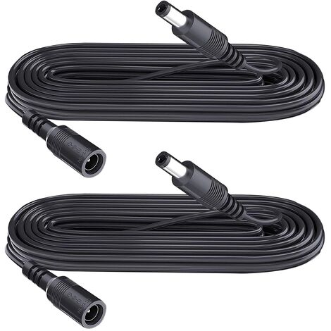Lot de 2 rallonges d'alimentation CC 5,5 mm x 2,1 mm – Longueur 2 m – Connecteur femelle vers mâle – Pour caméras de vidéosurveillance (1/5)