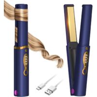 (Bleu)Fer À Lisser Sans Fil Titanium 2 EN 1,Lisseur Boucleur Cheveux 5000 mAh,Lisseur Cheveux de Voyage,Lisseur Cheveux Rechargeable Sans