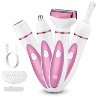 (Blanc, Violet)Rasoir Electrique Femme - 4 en 1 Indolore Corps Tondeuse Pour Bikini, Visage, Sourcils, Nez, Aisselles - USB Rechargeable