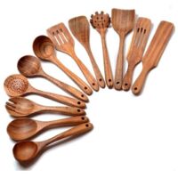 CuillèRes en Bois pour la Cuisine, Paquet de 12Ustensiles en Bois pour la Cuisine Ensemble D'Ustensiles de Cuisine Spatules en Bois