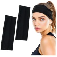 2PCS Bandeau Cheveux Femme, Bandeau Noir Cheveux Sport, Bandeaux de Cheveux Élastique Antidérapant, Bandeau Sportif, Cyclisme