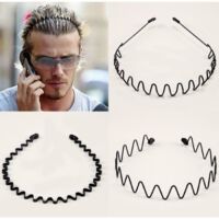 3 Pcs Serre Tete en Métal, Bandeaux Ondulés Élastique, Multi-style Noir Antidérapant Métal Cerceau de Serre Tete Homme.