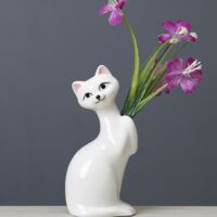 (BLANC)Vase en Céramique Mignon Animal Chat en Forme de Mini Fleur Titulaire Séché Floral Vase Fleur Plantes Container Pen Holder