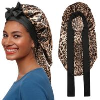 (Imprimé léopard)Bonnet de Nuit - Satin - Imprimé Léopard - Élastique - Confortable - Protection des Cheveux