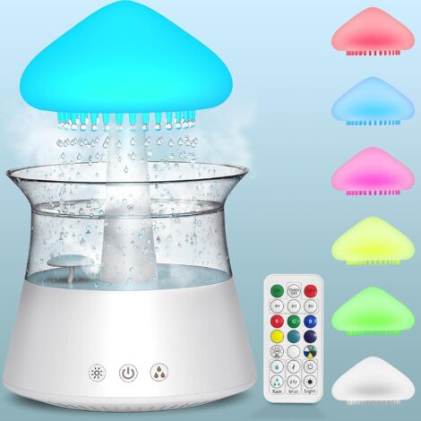 Umidificatore a forma di nuvola di pioggia, umidificatore a forma di nuvola di pioggia con telecomando, lampada ad acqua a forma di fungo, umidificatore per camera da letto (1/5)