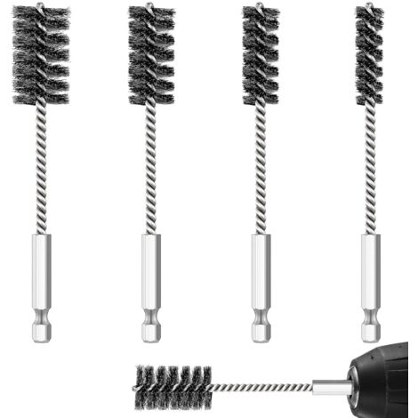 Set di 4 spazzole metalliche in acciaio inossidabile per foratura, con manico esagonale. Spazzole metalliche per forare porte, tubi, cuscinetti e pulire parti.