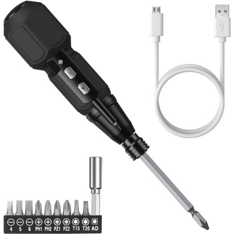 Set di cacciaviti di precisione, cacciavite cordless ricaricabile tramite USB con luce LED, 9 punte per cacciavite, modalità automatica e manuale, strumenti di riparazione portatili, nero