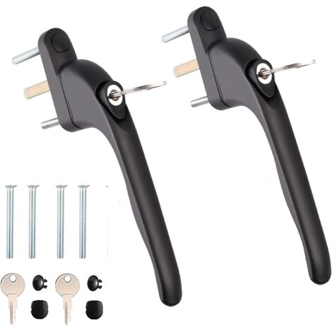 Set di 2 maniglie per finestre in PVC bianco in alluminio con serratura per finestre in PVC con chiave per perni multipli da 10/15/30/40/50 mm, nere