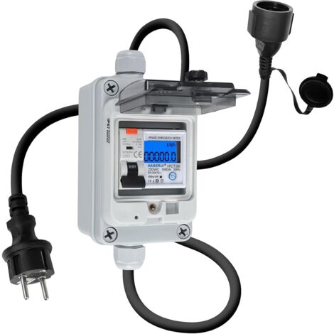 Contatore elettrico digitale mobile 230V 60A, con interruttore automatico cablato tipo A 16A, spina Schuko, IP65, dispositivo di misurazione KWH mobile per esterni per camper e veicoli elettrici