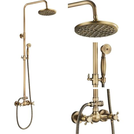 Auralum Colonna da Doccia Retro Spazzolato Ottone con Miscelatore con