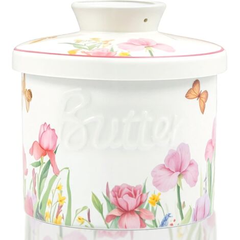 Burriera in ceramica, burriera francese, raffreddata ad acqua per burro fresco e spalmabile, con linea di livello dell'acqua, lavabile in lavastoviglie