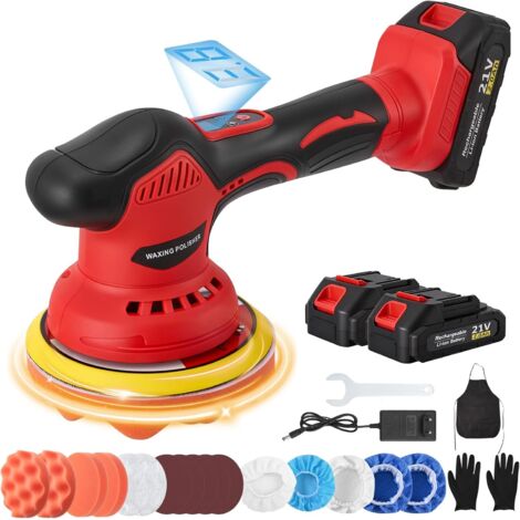 Lucidatrice per auto senza fili, lucidatrice per auto da 21 V con 2 batterie, 8 velocità variabili 2800-5500 giri/min, kit di lucidatura orbitale per la cura dell'auto, lucidatura, ceretta